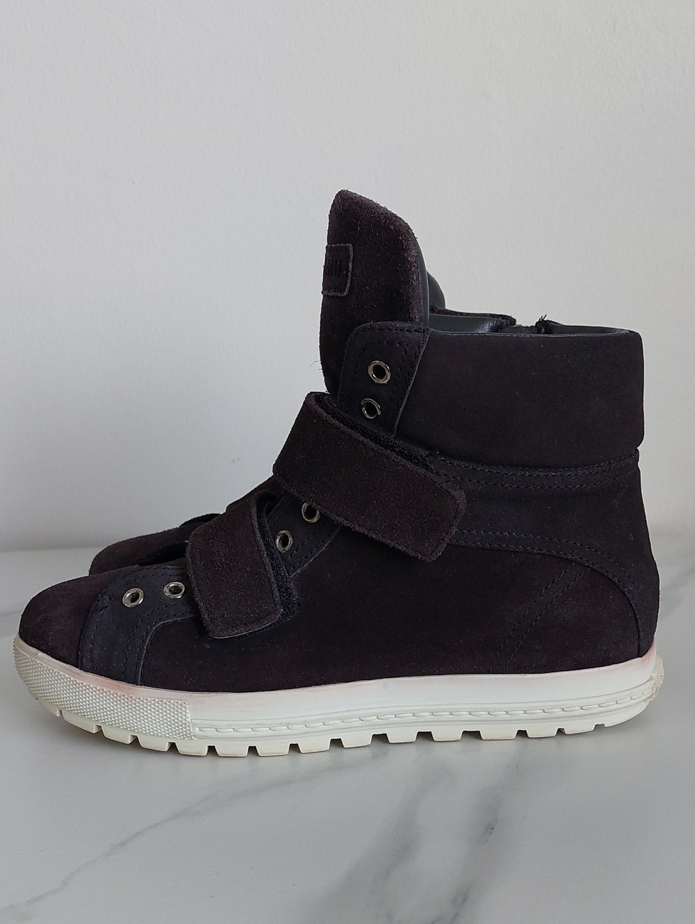 Miu Miu High-Top Suede Sneakers in Dark Brown